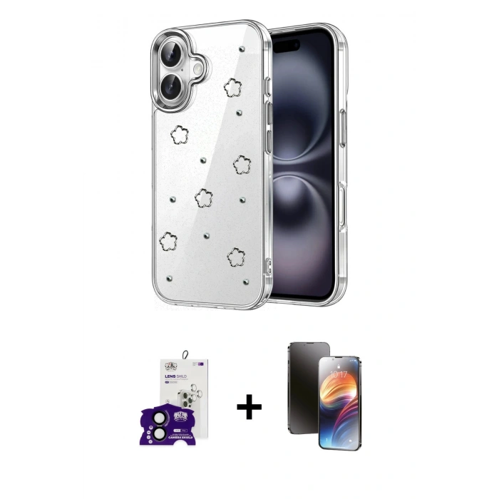 MARSİLYAN™- iPhone 16 Kılıf Yörünge Form - Siyah 3D Antistatik Mat Seramik Nano Ekran Koruyucu + Bilvis Titan Kamera Lens - SH