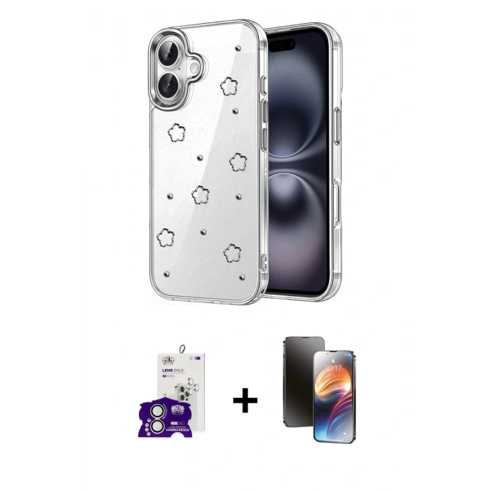 MARSİLYAN™- iPhone 16 Kılıf Yörünge Form - Siyah 3D Antistatik Mat Seramik Nano Ekran Koruyucu + Bilvis Titan Kamera Lens - GS