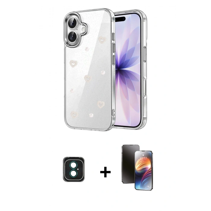 MARSİLYAN™- iPhone 16 Kılıf Yörünge Form - Siyah 3D Antistatik Mat Seramik Nano Ekran Koruyucu + PVD Metal Kamera Lens - YL