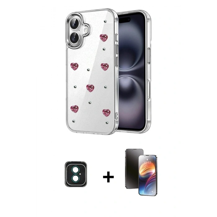 MARSİLYAN™- iPhone 16 Kılıf Yörünge Form - Siyah 3D Antistatik Mat Seramik Nano Ekran Koruyucu + PVD Metal Kamera Lens - YL