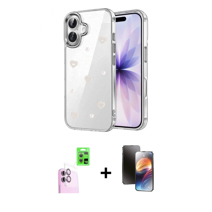 MARSİLYAN™- iPhone 16 Kılıf Yörünge Form - Siyah 3D Antistatik Mat Seramik Nano Ekran Koruyucu + Raze Metal Kamera Lens - PE