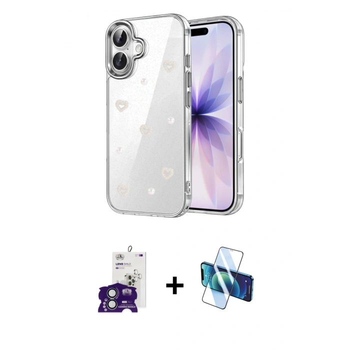 MARSİLYAN™- iPhone 16 Kılıf Yörünge Form - Siyah 3D Antistatik Seramik Nano Ekran Koruyucu + Bilvis Titan Kamera Lens - YL