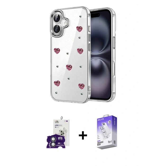 MARSİLYAN™- iPhone 16 Kılıf Yörünge Form - Siyah Bilvis 5in1 3D Magic Cam Ekran Koruyucu + Bilvis Titan Kamera Lens - YL