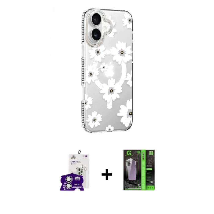 MARSİLYAN™- iPhone 16 Kılıf Yörünge Işık Prime - Şeffaf 360 Full Body Arka Koruyucu + Bilvis Titan Kamera Lens - GS