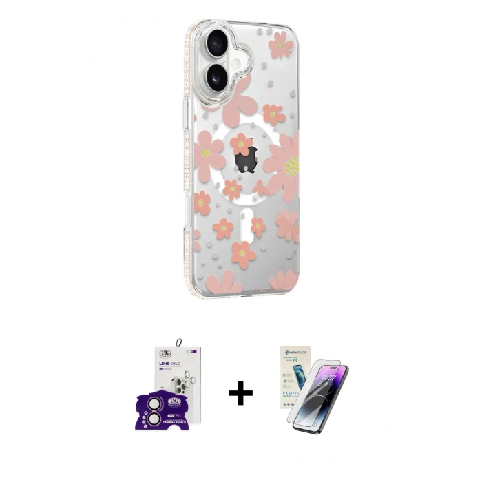 MARSİLYAN™- iPhone 16 Kılıf Yörünge Işık Prime - Şeffaf Pasifik Cam Ekran Koruyucu + Bilvis Titan Kamera Lens - PE