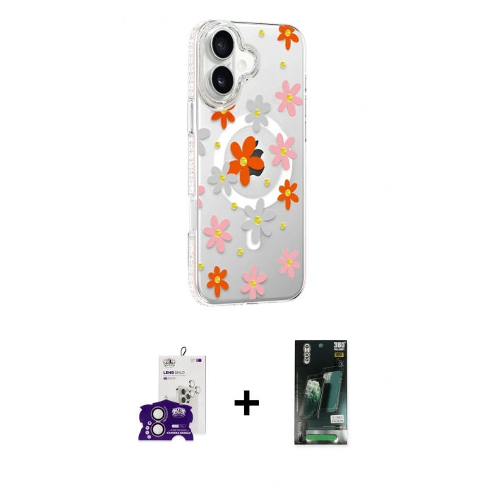 MARSİLYAN™- iPhone 16 Kılıf Yörünge Işık Prime - Siyah 360 Mat Full Body Arka Koruyucu + Bilvis Titan Kamera Lens - PE