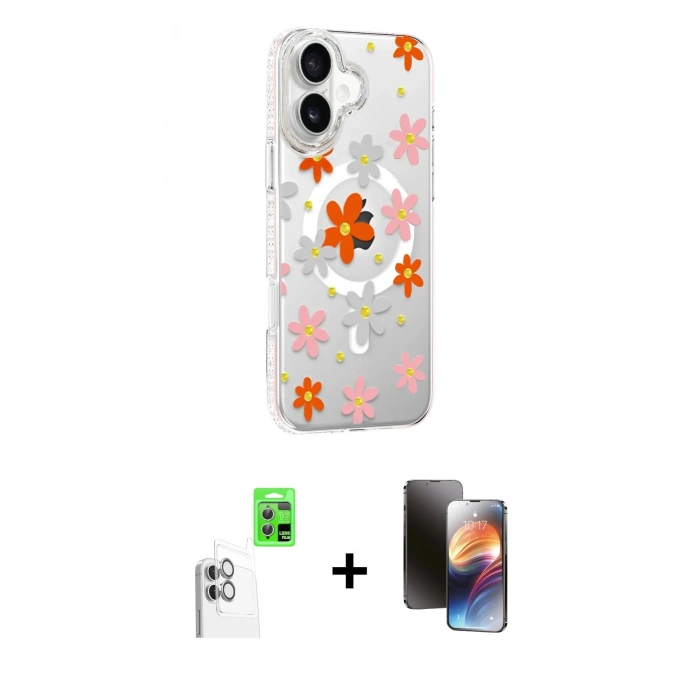 MARSİLYAN™- iPhone 16 Kılıf Yörünge Işık Prime - Siyah 3D Antistatik Mat Seramik Nano Ekran Koruyucu + Raze Metal Kamera Lens - BZ