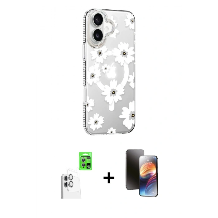 MARSİLYAN™- iPhone 16 Kılıf Yörünge Işık Prime - Siyah 3D Antistatik Mat Seramik Nano Ekran Koruyucu + Raze Metal Kamera Lens - BZ