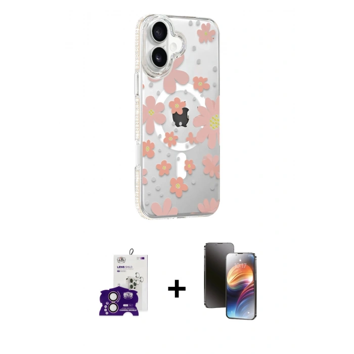 MARSİLYAN™- iPhone 16 Kılıf Yörünge Işık Prime - Siyah 3D Antistatik Mat Seramik Nano Ekran Koruyucu + Bilvis Titan Kamera Lens - PE
