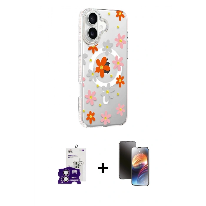 MARSİLYAN™- iPhone 16 Kılıf Yörünge Işık Prime - Siyah 3D Antistatik Mat Seramik Nano Ekran Koruyucu + Bilvis Titan Kamera Lens - PE