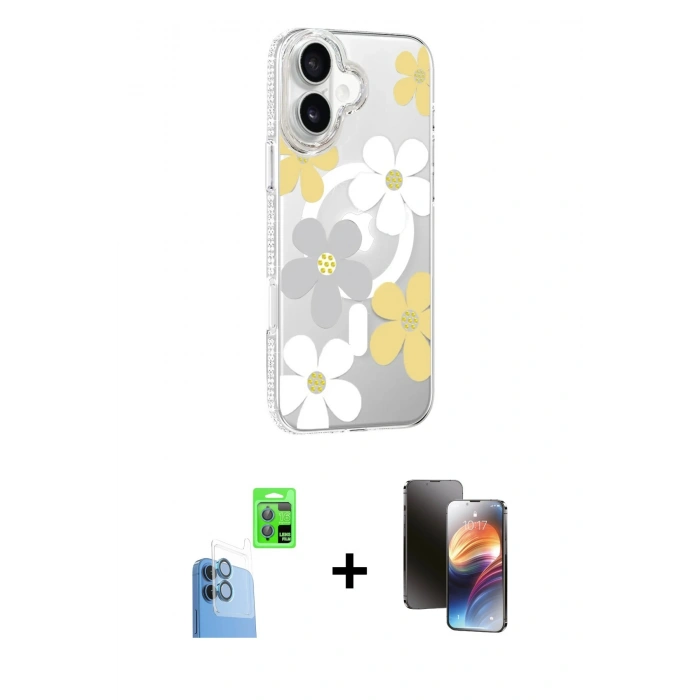 MARSİLYAN™- iPhone 16 Kılıf Yörünge Işık Prime - Siyah 3D Antistatik Mat Seramik Nano Ekran Koruyucu + Raze Metal Kamera Lens - LT