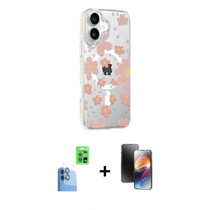 MARSİLYAN™- iPhone 16 Kılıf Yörünge Işık Prime - Siyah 3D Antistatik Mat Seramik Nano Ekran Koruyucu + Raze Metal Kamera Lens - LT