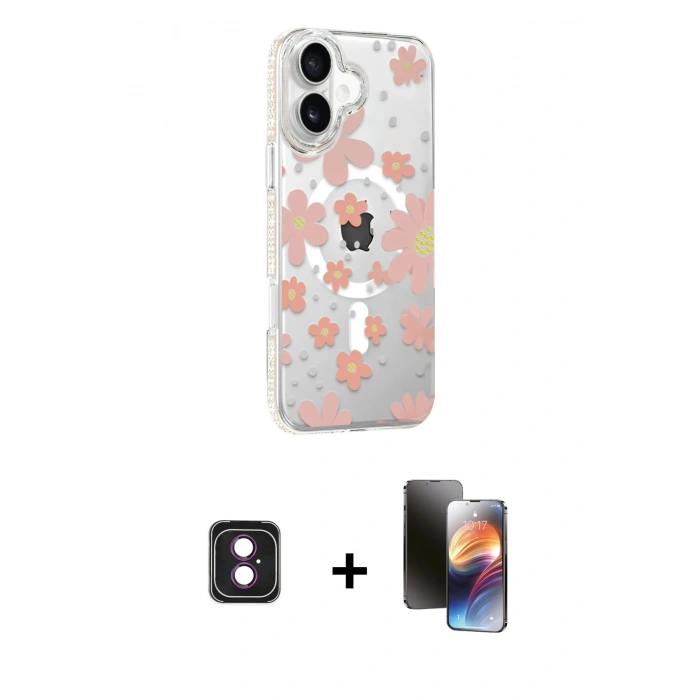 MARSİLYAN™- iPhone 16 Kılıf Yörünge Işık Prime - Siyah 3D Antistatik Mat Seramik Nano Ekran Koruyucu + PVD Metal Kamera Lens - PE