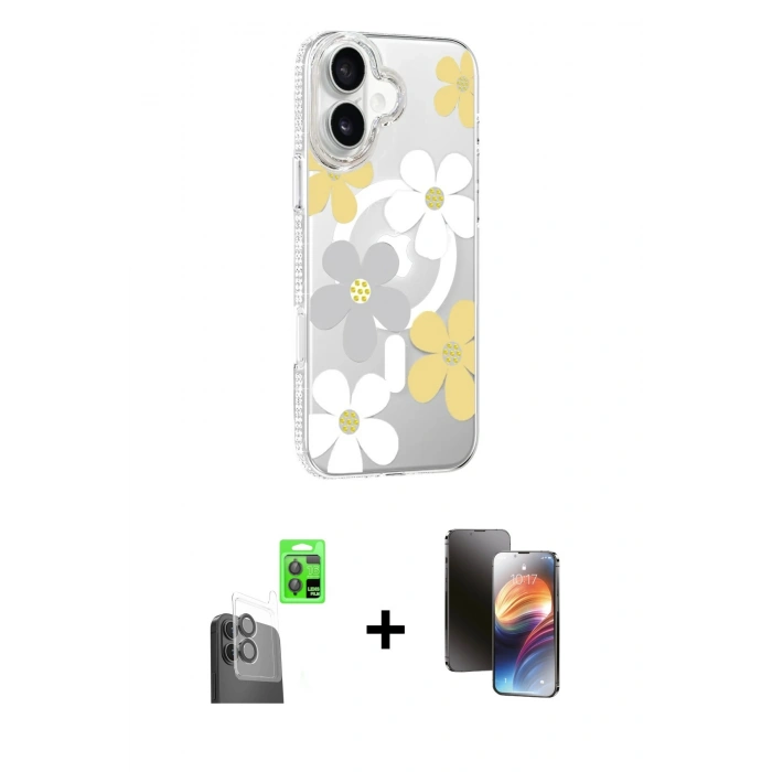 MARSİLYAN™- iPhone 16 Kılıf Yörünge Işık Prime - Siyah 3D Antistatik Mat Seramik Nano Ekran Koruyucu + Raze Metal Kamera Lens - SH
