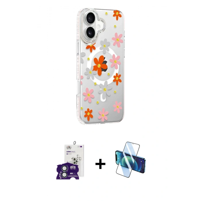 MARSİLYAN™- iPhone 16 Kılıf Yörünge Işık Prime - Siyah 3D Antistatik Seramik Nano Ekran Koruyucu + Bilvis Titan Kamera Lens - YL