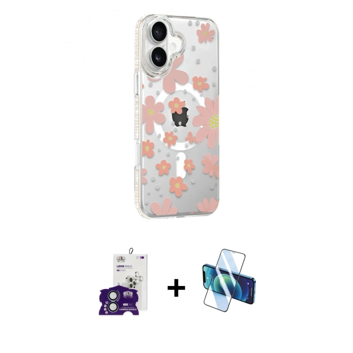 MARSİLYAN™- iPhone 16 Kılıf Yörünge Işık Prime - Siyah 3D Antistatik Seramik Nano Ekran Koruyucu + Bilvis Titan Kamera Lens - YL