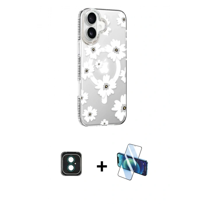 MARSİLYAN™- iPhone 16 Kılıf Yörünge Işık Prime - Siyah 3D Antistatik Seramik Nano Ekran Koruyucu + PVD Metal Kamera Lens - YL