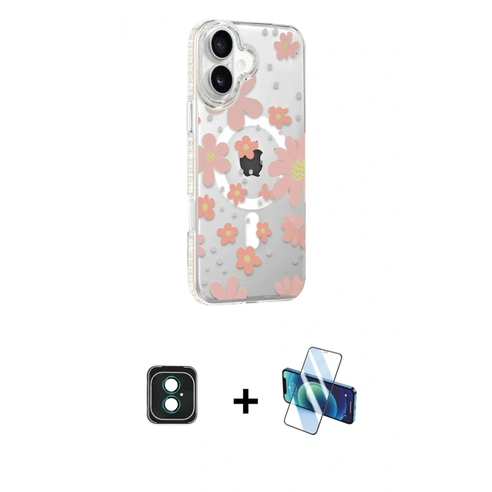 MARSİLYAN™- iPhone 16 Kılıf Yörünge Işık Prime - Siyah 3D Antistatik Seramik Nano Ekran Koruyucu + PVD Metal Kamera Lens - YL