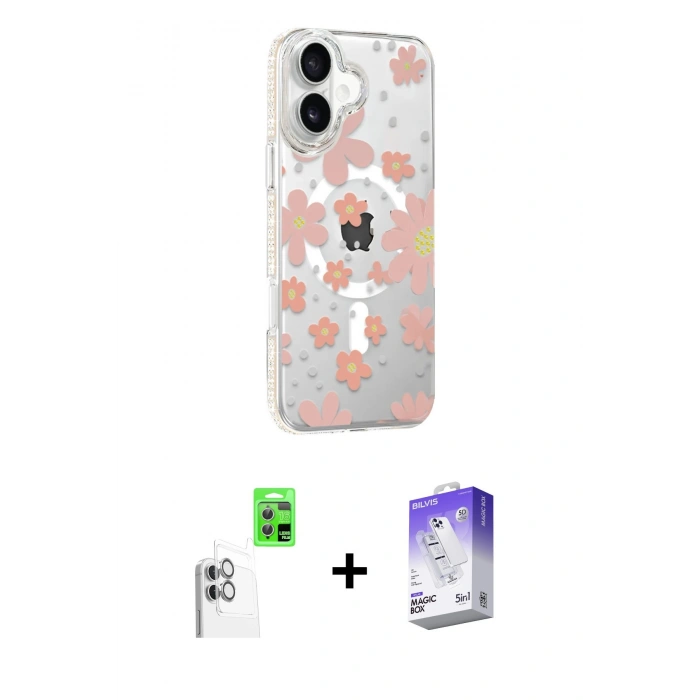 MARSİLYAN™- iPhone 16 Kılıf Yörünge Işık Prime - Siyah Bilvis 5in1 3D Magic Cam Ekran Koruyucu + Raze Metal Kamera Lens - BZ