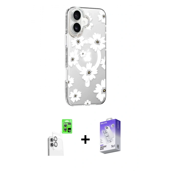 MARSİLYAN™- iPhone 16 Kılıf Yörünge Işık Prime - Siyah Bilvis 5in1 3D Magic Cam Ekran Koruyucu + Raze Metal Kamera Lens - BZ