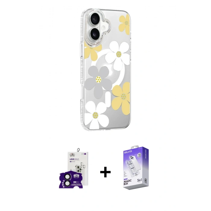 MARSİLYAN™- iPhone 16 Kılıf Yörünge Işık Prime - Siyah Bilvis 5in1 3D Magic Cam Ekran Koruyucu + Bilvis Titan Kamera Lens - SH