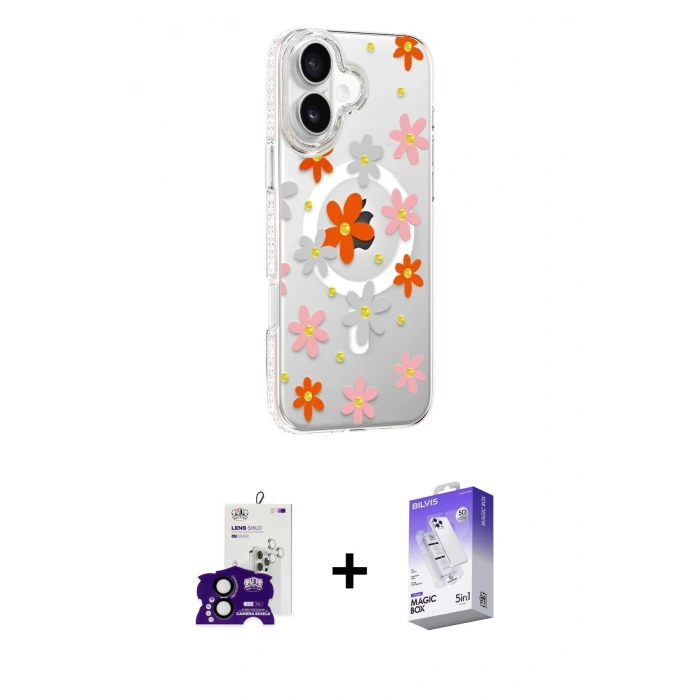 MARSİLYAN™- iPhone 16 Kılıf Yörünge Işık Prime - Siyah Bilvis 5in1 3D Magic Cam Ekran Koruyucu + Bilvis Titan Kamera Lens - SH