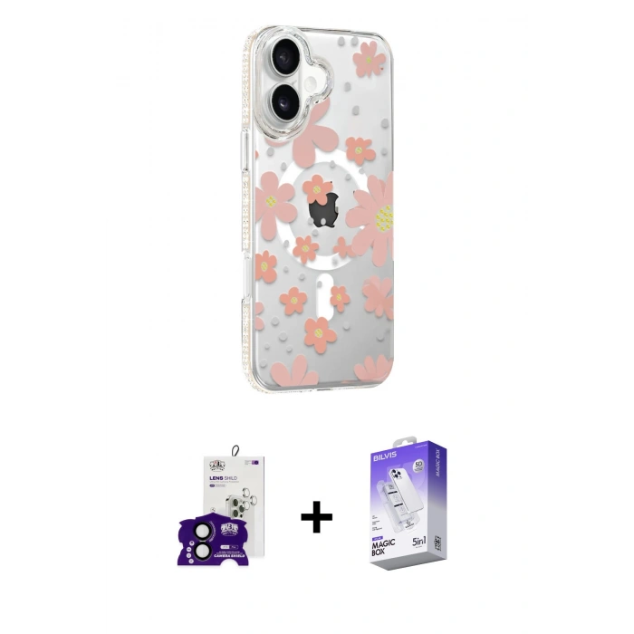 MARSİLYAN™- iPhone 16 Kılıf Yörünge Işık Prime - Siyah Bilvis 5in1 3D Magic Cam Ekran Koruyucu + Bilvis Titan Kamera Lens - SH