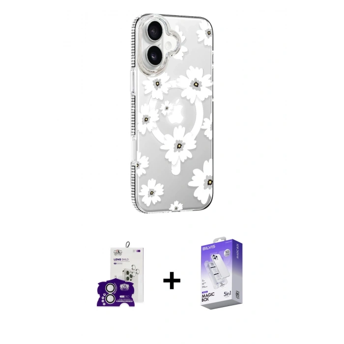 MARSİLYAN™- iPhone 16 Kılıf Yörünge Işık Prime - Siyah Bilvis 5in1 3D Magic Cam Ekran Koruyucu + Bilvis Titan Kamera Lens - GS