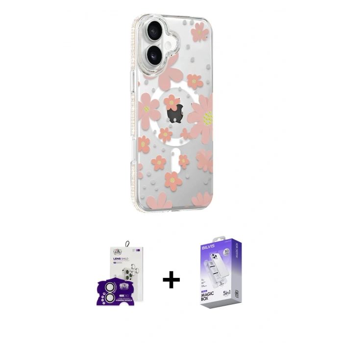 MARSİLYAN™- iPhone 16 Kılıf Yörünge Işık Prime - Siyah Bilvis 5in1 3D Magic Cam Ekran Koruyucu + Bilvis Titan Kamera Lens - GS