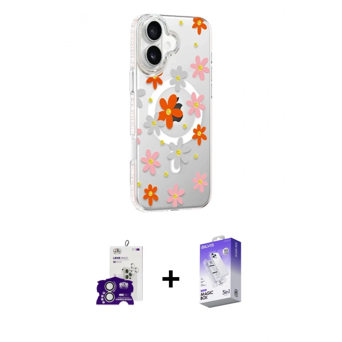 MARSİLYAN™- iPhone 16 Kılıf Yörünge Işık Prime - Siyah Bilvis 5in1 3D Magic Cam Ekran Koruyucu + Bilvis Titan Kamera Lens - GS