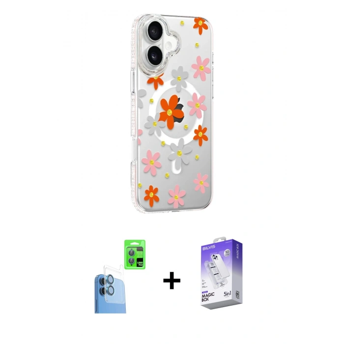 MARSİLYAN™- iPhone 16 Kılıf Yörünge Işık Prime - Siyah Bilvis 5in1 3D Magic Cam Ekran Koruyucu + Raze Metal Kamera Lens - LT