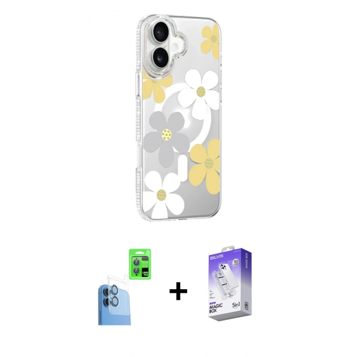MARSİLYAN™- iPhone 16 Kılıf Yörünge Işık Prime - Siyah Bilvis 5in1 3D Magic Cam Ekran Koruyucu + Raze Metal Kamera Lens - LT