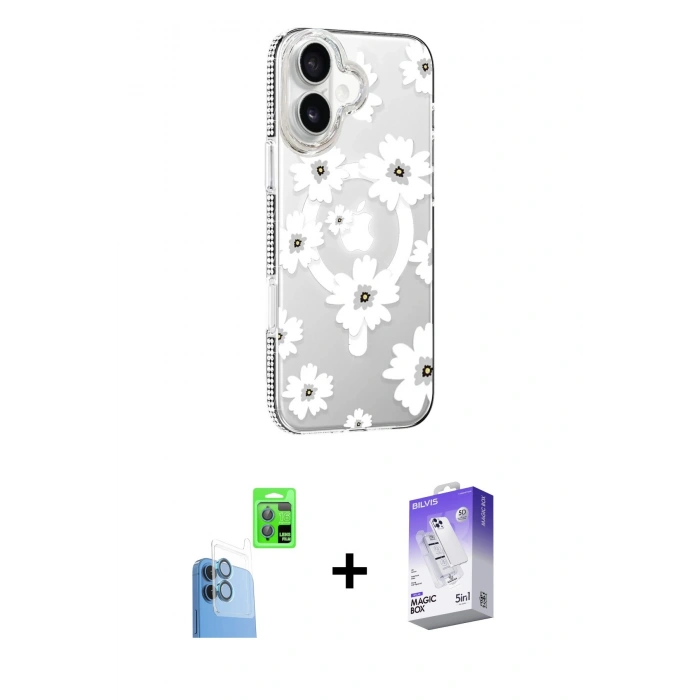 MARSİLYAN™- iPhone 16 Kılıf Yörünge Işık Prime - Siyah Bilvis 5in1 3D Magic Cam Ekran Koruyucu + Raze Metal Kamera Lens - LT