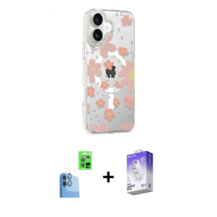 MARSİLYAN™- iPhone 16 Kılıf Yörünge Işık Prime - Siyah Bilvis 5in1 3D Magic Cam Ekran Koruyucu + Raze Metal Kamera Lens - LT