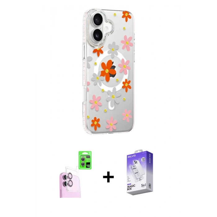 MARSİLYAN™- iPhone 16 Kılıf Yörünge Işık Prime - Siyah Bilvis 5in1 3D Magic Cam Ekran Koruyucu + Raze Metal Kamera Lens - PE