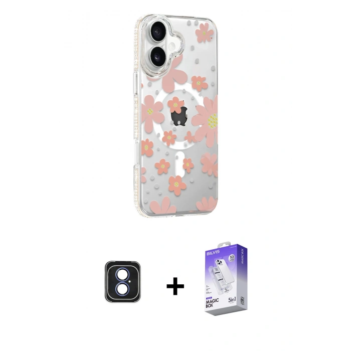MARSİLYAN™- iPhone 16 Kılıf Yörünge Işık Prime - Siyah Bilvis 5in1 3D Magic Cam Ekran Koruyucu + PVD Metal Kamera Lens - MI