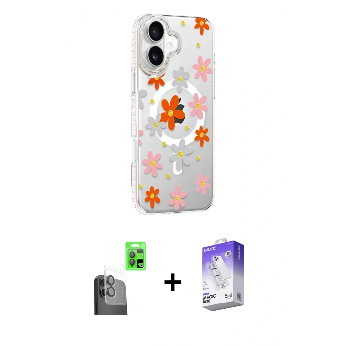 MARSİLYAN™- iPhone 16 Kılıf Yörünge Işık Prime - Siyah Bilvis 5in1 3D Magic Cam Ekran Koruyucu + Raze Metal Kamera Lens - SH