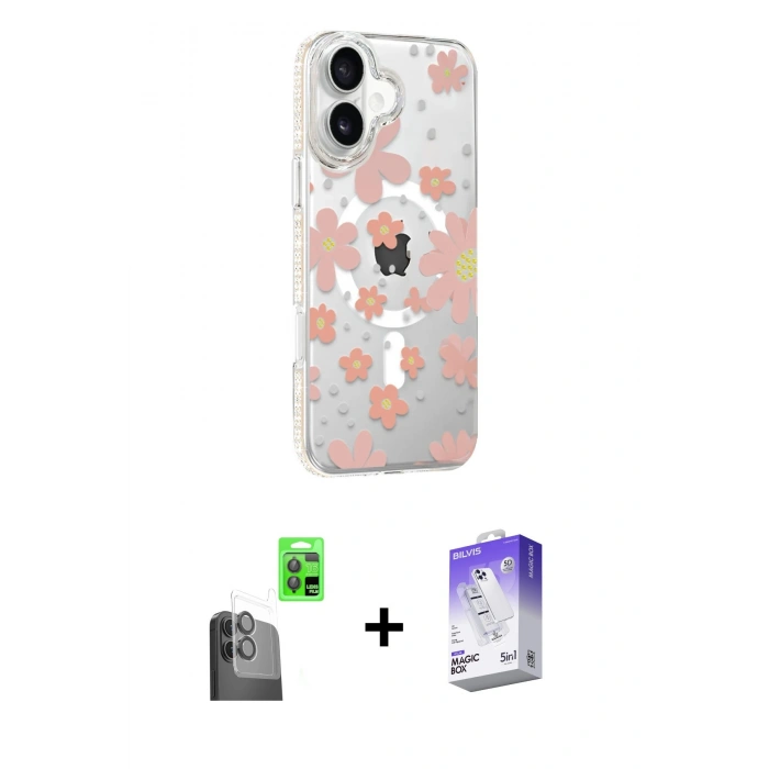 MARSİLYAN™- iPhone 16 Kılıf Yörünge Işık Prime - Siyah Bilvis 5in1 3D Magic Cam Ekran Koruyucu + Raze Metal Kamera Lens - SH