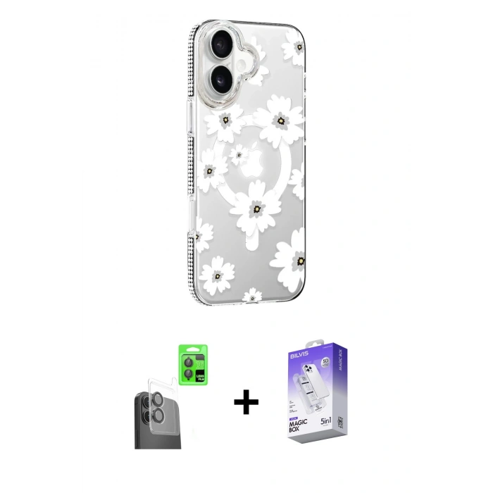MARSİLYAN™- iPhone 16 Kılıf Yörünge Işık Prime - Siyah Bilvis 5in1 3D Magic Cam Ekran Koruyucu + Raze Metal Kamera Lens - SH