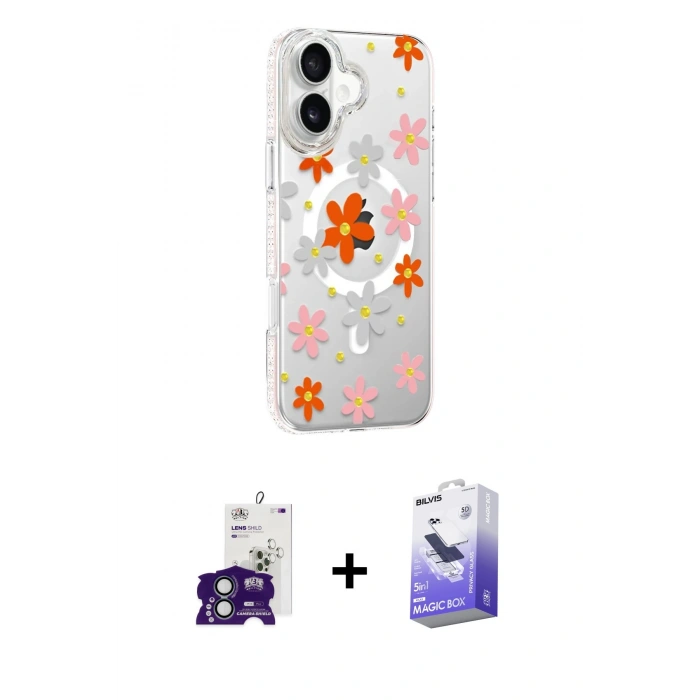 MARSİLYAN™- iPhone 16 Kılıf Yörünge Işık Prime - Siyah Bilvis 5in1 5D Magic Hayalet Cam Ekran Koruyucu + Bilvis Titan Kamera Lens - YL