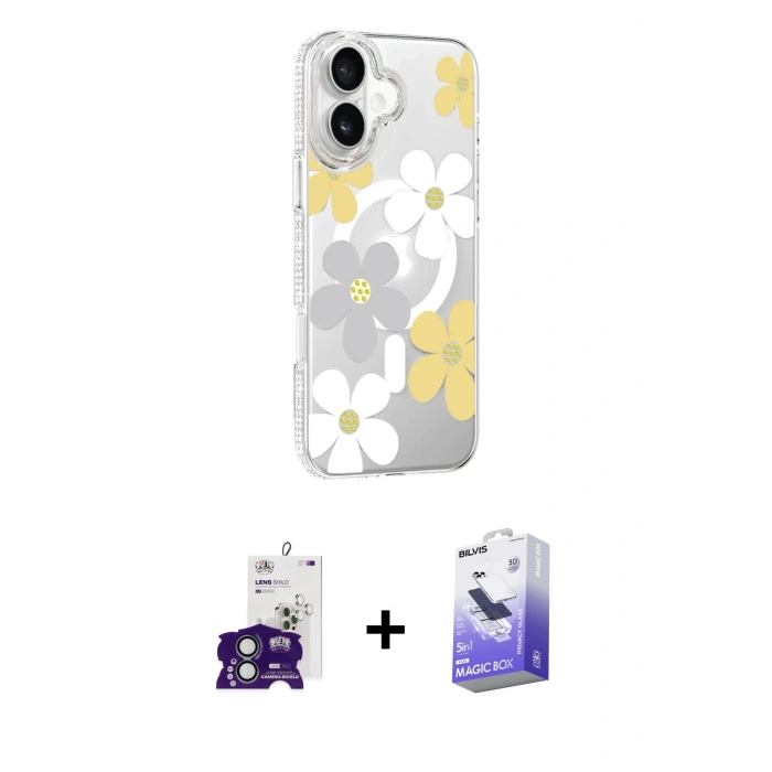 MARSİLYAN™- iPhone 16 Kılıf Yörünge Işık Prime - Siyah Bilvis 5in1 5D Magic Hayalet Cam Ekran Koruyucu + Bilvis Titan Kamera Lens - YL