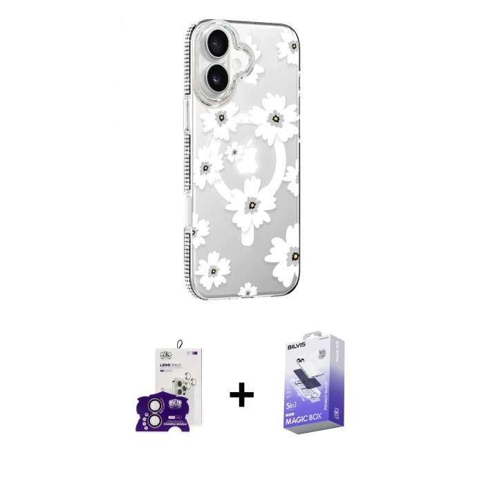 MARSİLYAN™- iPhone 16 Kılıf Yörünge Işık Prime - Siyah Bilvis 5in1 5D Magic Hayalet Cam Ekran Koruyucu + Bilvis Titan Kamera Lens - PE