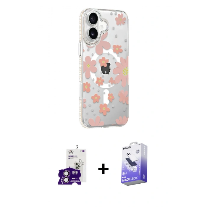 MARSİLYAN™- iPhone 16 Kılıf Yörünge Işık Prime - Siyah Bilvis 5in1 5D Magic Hayalet Cam Ekran Koruyucu + Bilvis Titan Kamera Lens - PE