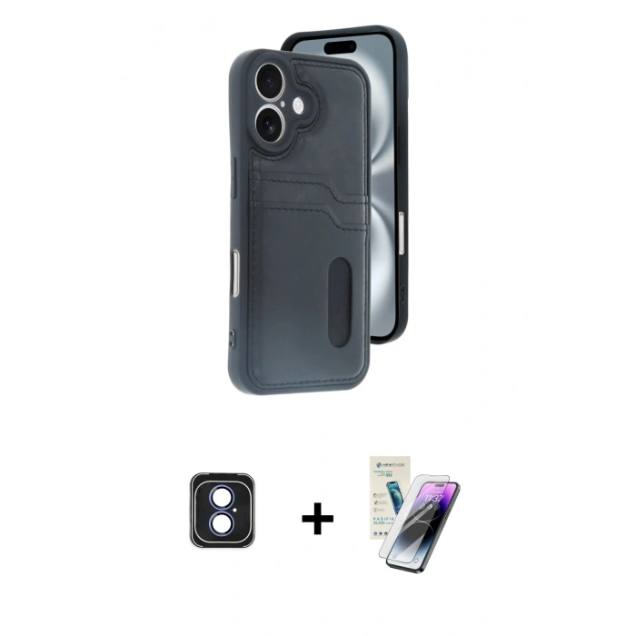 MARSİLYAN™- iPhone 16 Kılıf Yörünge Işık Serisi - Şeffaf Pasifik Cam Ekran Koruyucu + PVD Metal Kamera Lens - MI