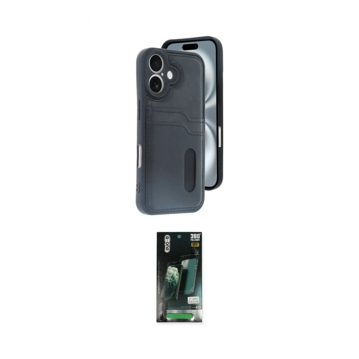 MARSİLYAN™- iPhone 16 Kılıf Yörünge Işık Serisi - Siyah 360 Mat Full Body Arka Koruyucu