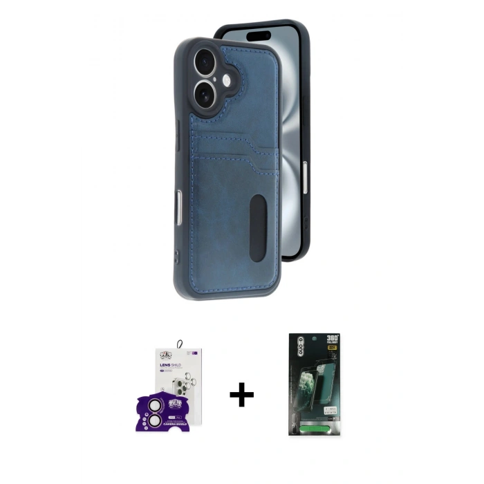 MARSİLYAN™- iPhone 16 Kılıf Yörünge Işık Serisi - Siyah 360 Mat Full Body Arka Koruyucu + Bilvis Titan Kamera Lens - PE