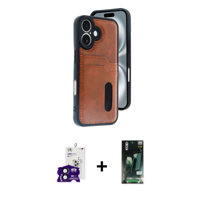 MARSİLYAN™- iPhone 16 Kılıf Yörünge Işık Serisi - Siyah 360 Mat Full Body Arka Koruyucu + Bilvis Titan Kamera Lens - SH