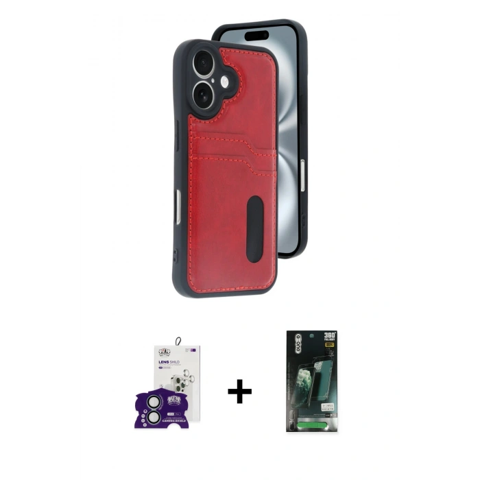 MARSİLYAN™- iPhone 16 Kılıf Yörünge Işık Serisi - Siyah 360 Mat Full Body Arka Koruyucu + Bilvis Titan Kamera Lens - YL