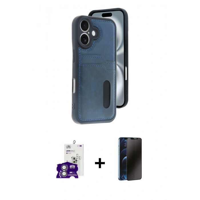 MARSİLYAN™- iPhone 16 Kılıf Yörünge Işık Serisi - Siyah 3D Antistatik Hayalet Cam Ekran Koruyucu + Bilvis Titan Kamera Lens - GS