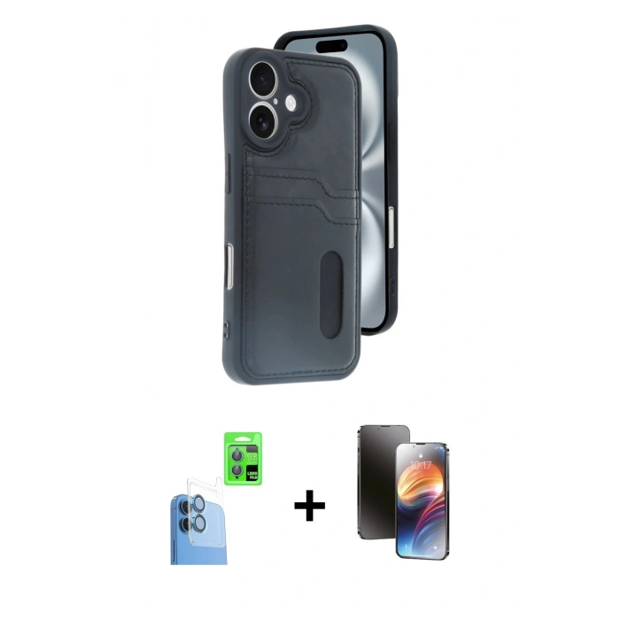 MARSİLYAN™- iPhone 16 Kılıf Yörünge Işık Serisi - Siyah 3D Antistatik Mat Seramik Nano Ekran Koruyucu + Raze Metal Kamera Lens - LT